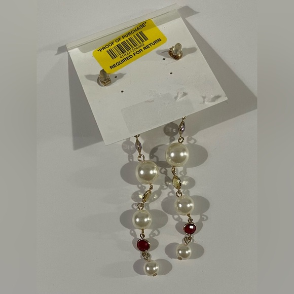 NWT ANNA & AVA by Brooke Webb Turquoise &Pearl Dangle Earrings with Red Accents - Picture 3 of 5